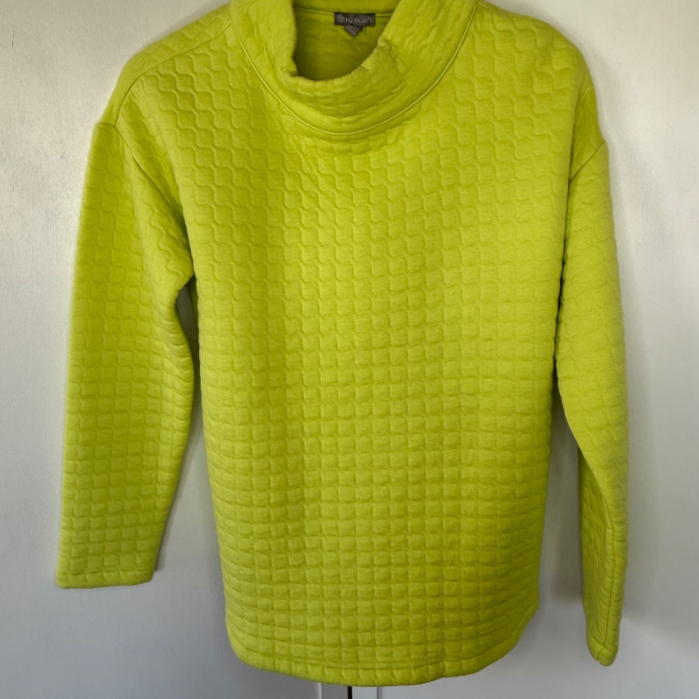 T by Talbots mock neck geo quilted pullover, XS, lime green
